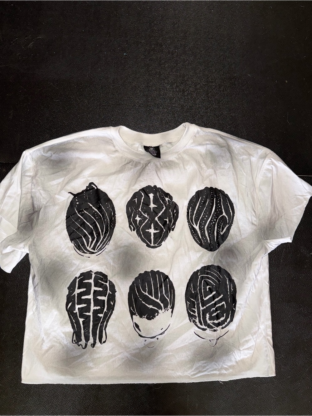 White Graphic Short-Sleeve Tee with Head Designs